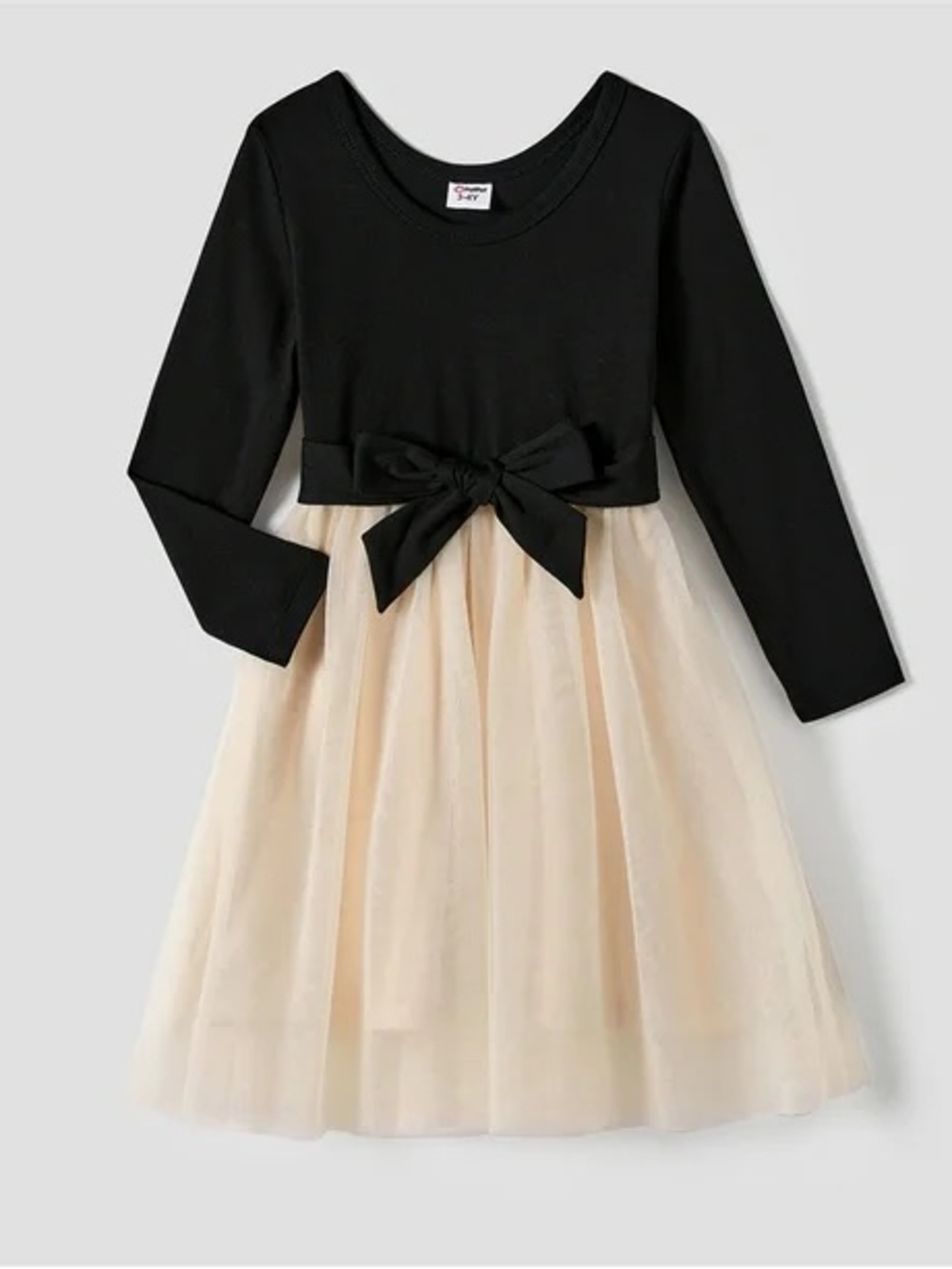 NWT 2T PatPat Black and Cream Tulle Bow-Front Formal Dress
